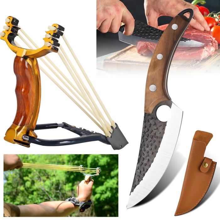 Kit Lance - Pierre de chasse professionnelle lance avec Couteau de Chasse avec Etui pour Camping Extérieur BBQ