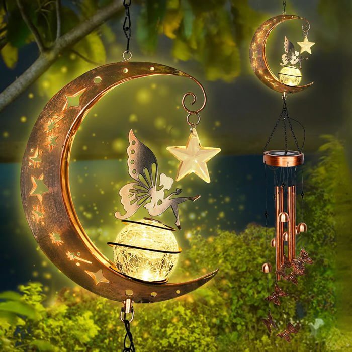 Carillon Solaire LED Étanche IP65 - Décoration Extérieur Avec Soleil/Lune/Étoiles, 75cm, Éclairage Automatique - 5