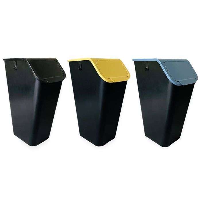 Poubelles De Tri Sélectif Go Practic - Lot De 3 (25L) Avec Filtres Charbon | Empilables, Couvercle à Clip | Blanc, Bleu, Vert | Fabriqué En UE