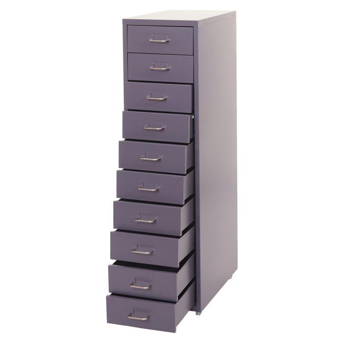 Caisson a tiroirs armoire de bureau 110 x 28 x 41 cm 10 tiroirs en acier gris fonce 04_0008256