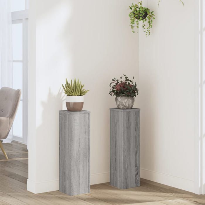 vidaXL Supports pour plantes 2 pcs sonoma gris bois dingénierie support de fleurs support de pot de plante support de 852938