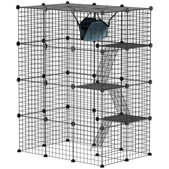 Comparer les prix de Cage pour chat - PawHut - 4 niveaux DIY - avec 5 portes hamac plateformes rampes - pour 1-3 chats - acier - 105 x 70 x 140 cm -