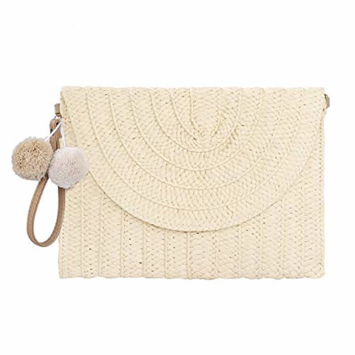 Pochette dembrayage en Paille Pochette Mariage Soirée Femmes Sac à Main Enveloppe Plat De Plage dété Tissés Boho Sac Bourse