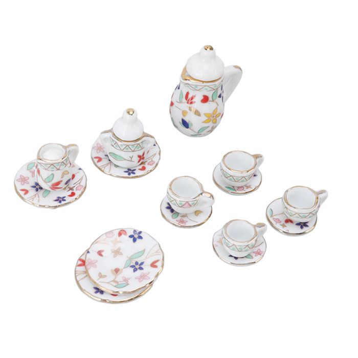 Ensemble de mini tasses à thé - OKUMGGYJ - 15 pièces - Céramique - Accessoires maison de poupée - Mixte