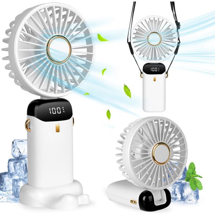 Ventilateur Portable Rechargeable 3000 MAh - Moteur Sans Balais - 100 Vitesses Réglables - Affichage LED - Pour Voyages, Extérieur - 7