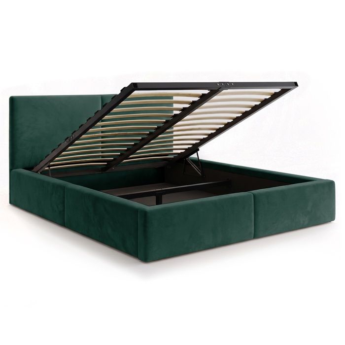 Lit coffre rembourré 120x200 cm2 places avec sommier relevable gratuit inclus et tête de lit - Gain de place -Vert Lit coffre rembourré 120x200 cm2 places avec sommier relevable gratuit inclus et tête de lit - Gain de place -Vert