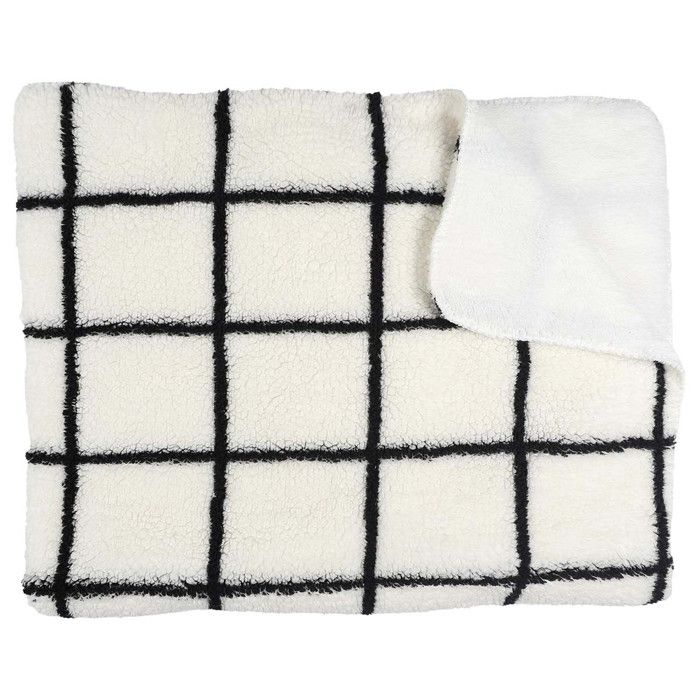 Plaid Sherpa 130x160cm Blanc à Carreaux Noirs - SHELLY