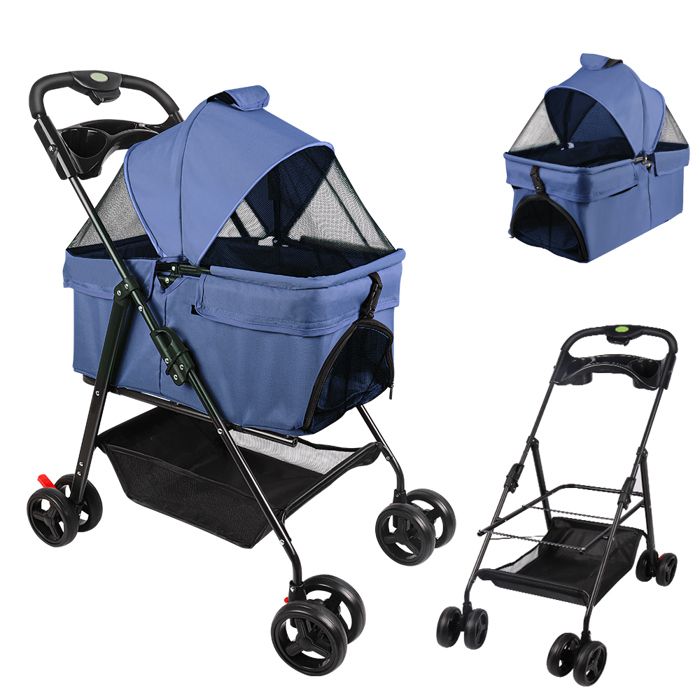 Comparer les prix de XJING Poussette pour chiens et chats de taille moyenne pliable et pivotante à 360° 20 kg (Bleu)