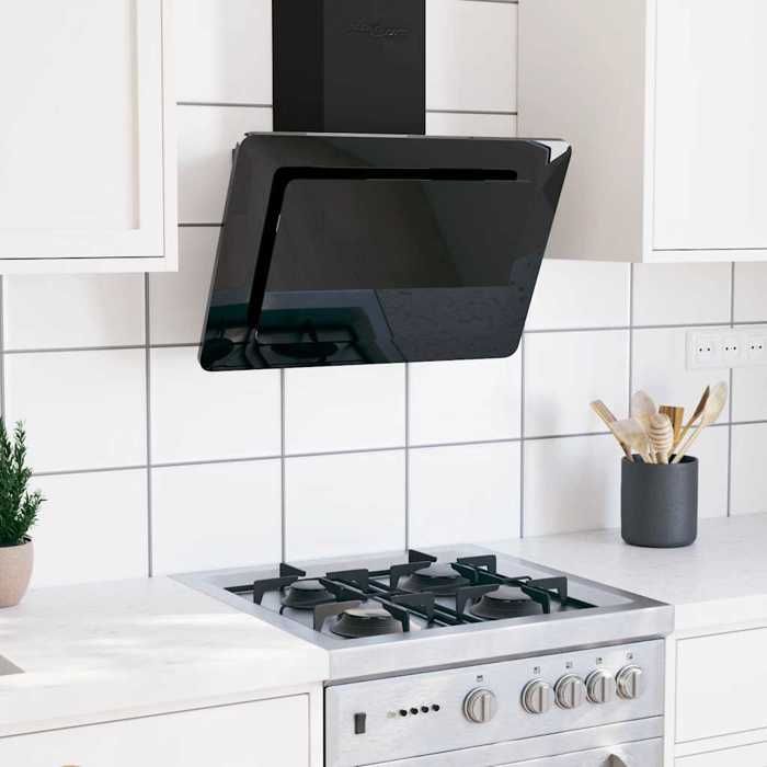 BONNIE® Hotte cuisine Hotte décorative moderne murale 60 cm Acier inoxydable et verre trempé Noir - Evacuation / Recyclage EU932161