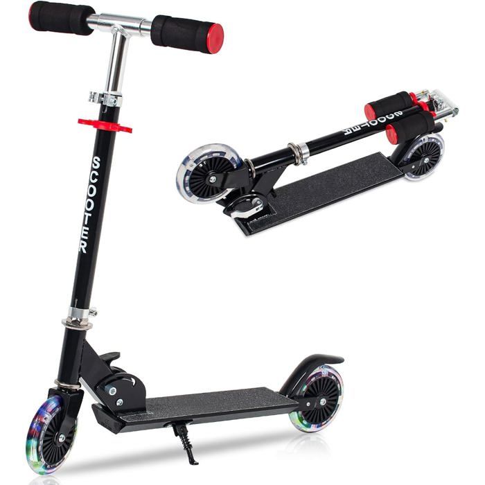 Trottinette Enfant EVO Light Flash – 2 Roues, Pliable, Réglable, Plateforme Lumineuse, Noir, 5 Ans+