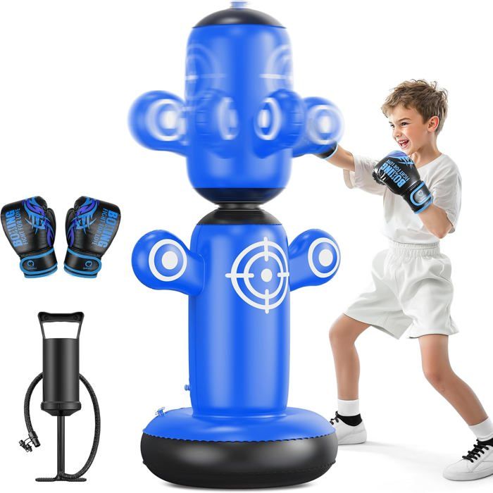Sac de Frappe Enfant sur Pied 160cm, Boxe Autoportant Gonflable avec