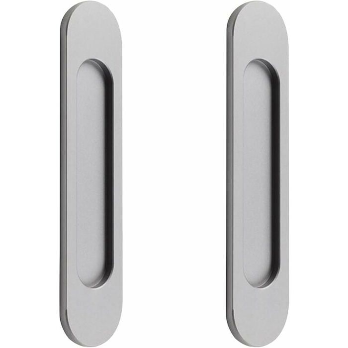 Poignée de porte coulissante encastrée - PZCC - Ovale encastrée - Autocollante 3M - Alliage aluminium galvanisé - 180×40 mm (lot 2)