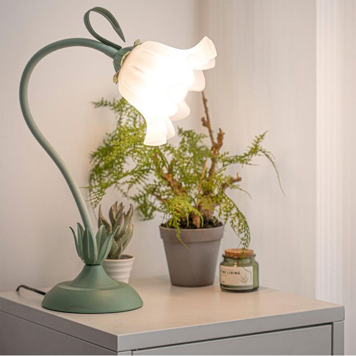 Fleur Lampe de Bureau Led Métal+PE Col de Cygne DIY Lampe de Bureau avec 3-Lampes pour Filles Salon Chevet Vert