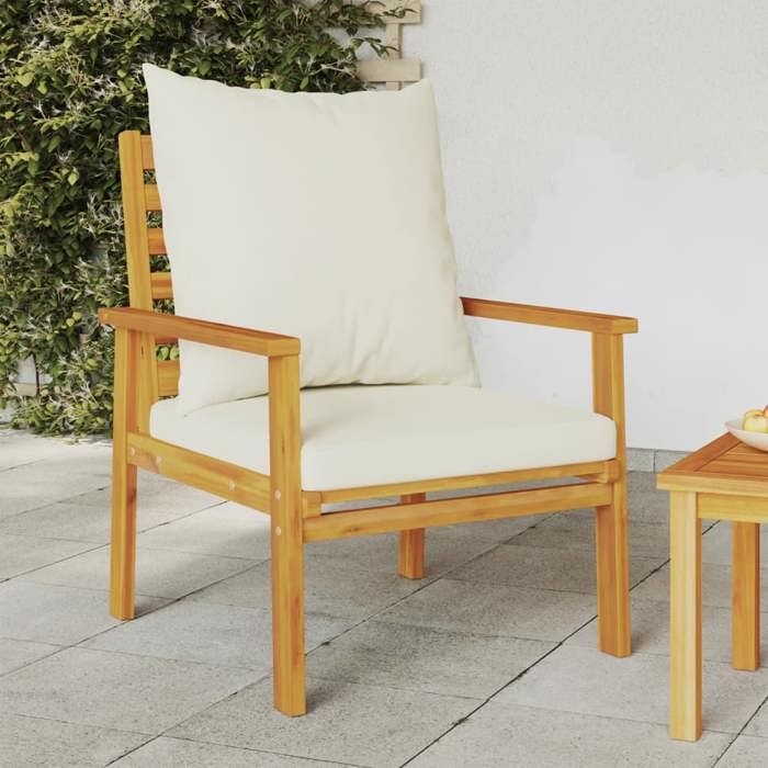 Fauteuil de jardin en bois dacacia - Happiness - Lot de 2 - Coussin blanc crème - 68x65x81 cm Fauteuil de jardin en bois dacacia - Happiness - Lot de 2 - Coussin blanc crème - 68x65x81 cm