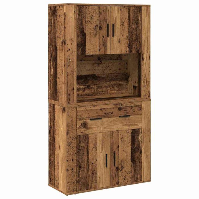 Haut de buffet en bois ancien - vidaXL - 80x33x150 cm - Bois dingénierie - Bois récupéré - Rustique - 4 portes - Tiroir