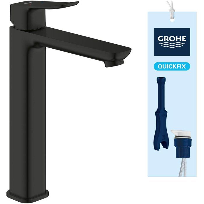 Mitigeur de lavabo - GROHE DICE - Taille XL - Corps lisse sans vidage - Noir mat