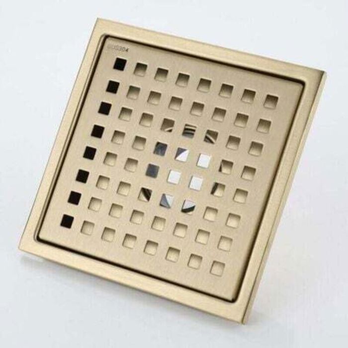 Caniveau de Douche Or Acier Inoxydable Carré 15x15cm Drain de Douche Siphon de Sol Drain de Plancher avec Couvercle de Siphon de So