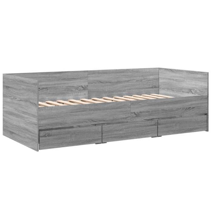 ShieldPro®Structure de Lit de jour - Meuble de chambre - Sommier à Lattes - 1 personne - avec tiroirs sans matelas - sonoma gris 90