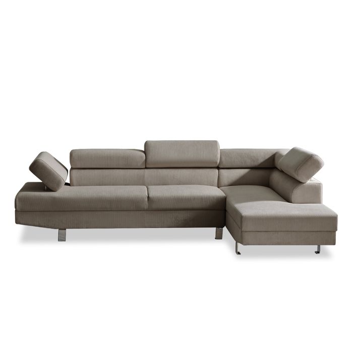 Canapé dangle droit avec têtières relevables Palerme velours côtelé taupe Canapé dangle droit avec têtières relevables Palerme velours côtelé taupe