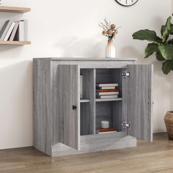 [19324]Buffet Bahut MEUBLECHIC commode meuble de rangement sonoma gris 70x35 5x67 5 cm bois dingénierie Poids:22.78 Kg