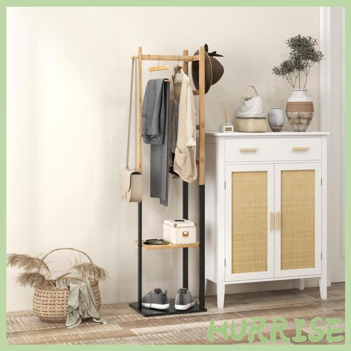 Cocosity Portant Pour Vêtements En Bambou Porte-Manteau En Bois Avec Tringle Étagères Patère 4 Barres Latérales