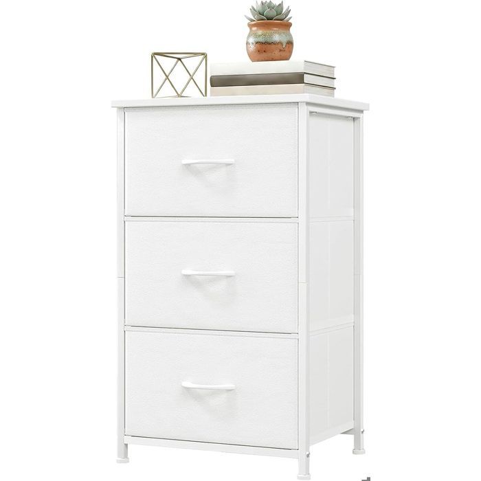 COMMODE DE CHAMBRE-Commode à 3 tiroirs en métal-meuble de rangement -Armoire de rangement-en tissu- amoviblesblanc