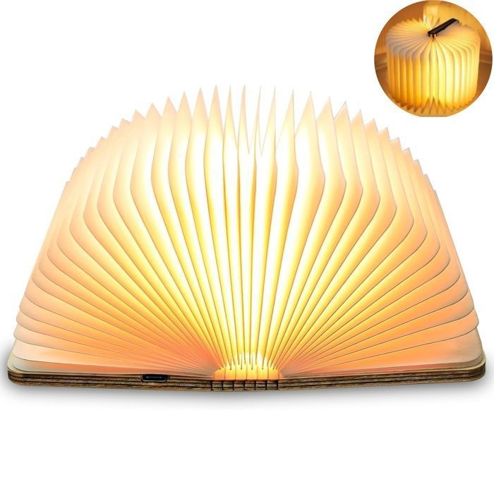 Lampe Livre en Bois - Aueq - Idee Cadeau Noël Livre Lampe Pliante et Magnétique LED Lampe de Papier Rechargeable par USB Lumière