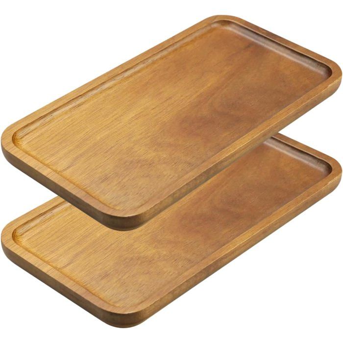 Lot de 2 plateaux rectangulaires en bois pour cuisine salle de bain décoration pour café dessert tasses 203 x 11 x 15 cm