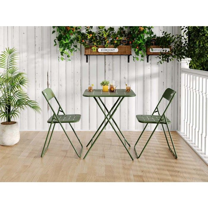 Ensemble de table et chaises de jardin - CRESTA - Pliable - Acier revêtu - 2 chaises + 1 table - Vert Ensemble de table et chaises de jardin - CRESTA - Pliable - Acier revêtu - 2 chaises + 1 table - Vert