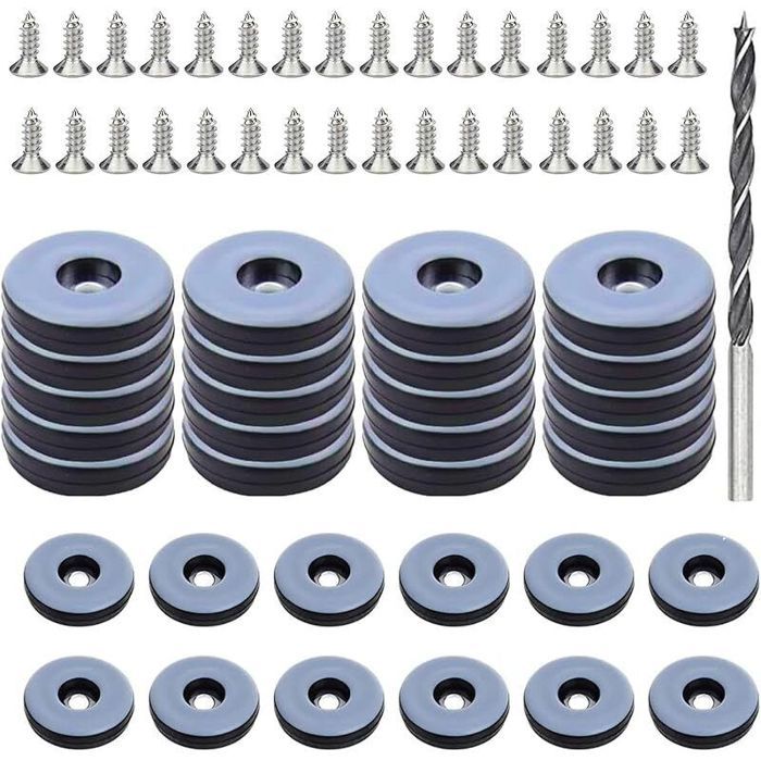 30 patins Téflon à visser Ø30mm + 12 vis inox + 1 foret protection meubles/chaises/sols