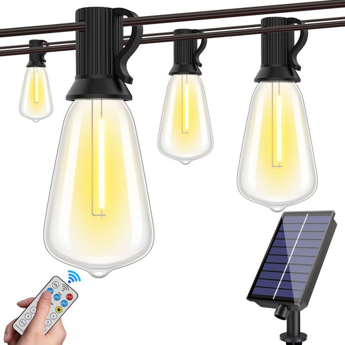 Guirlande lumineuse LED dextérieur Solaire 7.6m 10+1 ampoules en plastique ST38 Avec télécommande étanche IP45 2700 K blanc chaud