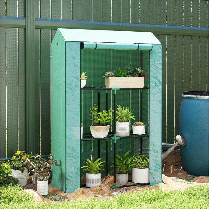 Serre de jardin pour tomates 100 x 40 x 150 cm en acier vert avec étagères et porte enroulable