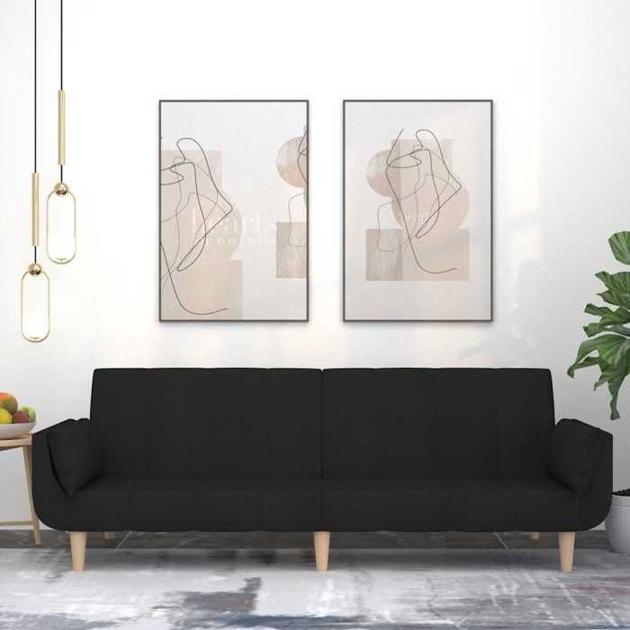 Sofa intérieure moderne vidaXL Canapé-lit à 2 places avec deux oreillers noir tissu(13650）