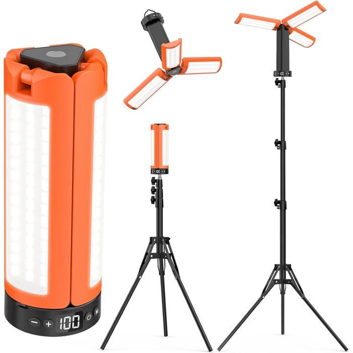 Lampe De Camping Rechargeable Avec Trépied 12000 Mah 3 Couleurs De Lumière Lampe De Travail Led De 6000 Lm Ip65 Pour Atelier[IN76]