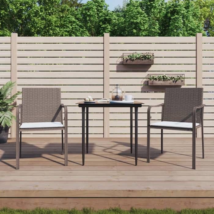 VIDAXL Ensemble Table avec chaises jardin (3 pcs) - ANTI-UV - coussins - résine tressée acier 56x59x84 cm M2257