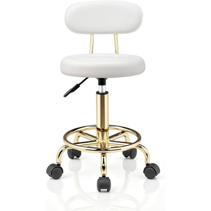 Tabouret à roulettes avec dossier hauteur réglable 69 à 83 5 cm rotation 360° revêtement PU charge 330 livres usage pro