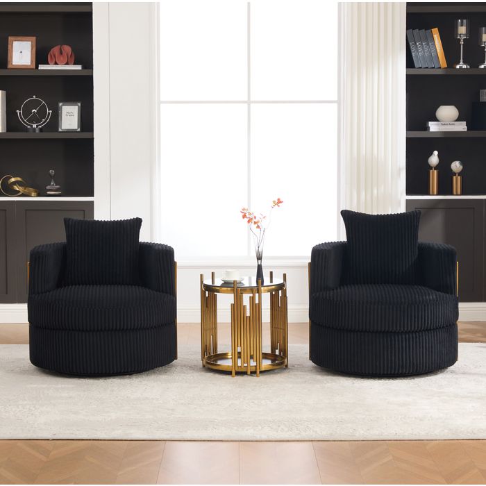 Fauteuil relax pivotant 360° 1 place avec rangement sous lassise velours côtelé noir accoudoirs rembourrés TYNQER