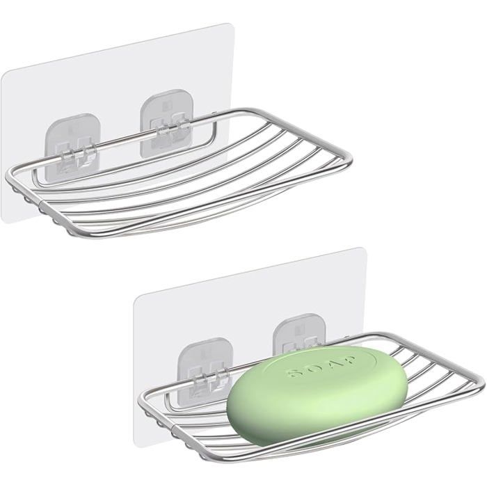 Lot de 2 Porte Savon en Acier Inoxydable 304 sans perçage Support Mural Ovale pour Savon et éponge pour Salle Brancher PORTE SAVON