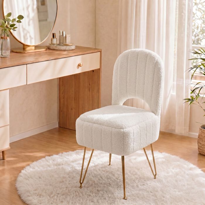 Tabouret de coiffeuse – pouf carré rembourré – Compartiment caché – Blanc – 34 x 38 x 76 cm
