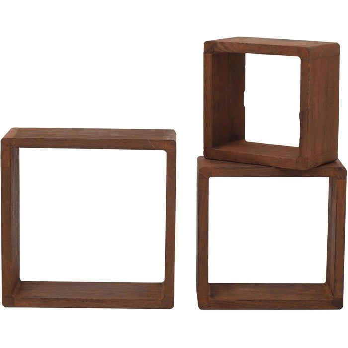 Rebecca Mobili Lot de 3 Étagères Carrées Bois Clair Murales 26x26x9 cm Salon et Chambre Rebecca Mobili Lot de 3 Étagères Carrées Bois Clair Murales 26x26x9 cm Salon et Chambre