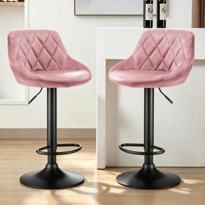 ViYi.Lot de 2 Tabourets de Bar - Chaise de Bar Rose - Tabouret Ilot Central Cuisine - Dossier H:31cm - Réglables(85-105cm)
