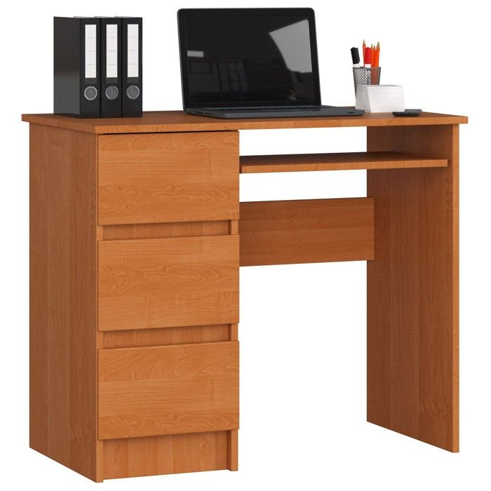 Bureau dordinateur AKORD gauche A6 Aulne 90 cm 3 tiroirs façade Aulne 1 étagère 90x50x77 cm