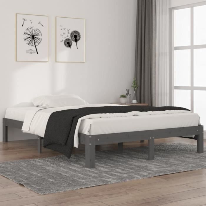 Cadre De Lit 140x200 Avec Tête De Lit – Gris Clair, Effet Velours