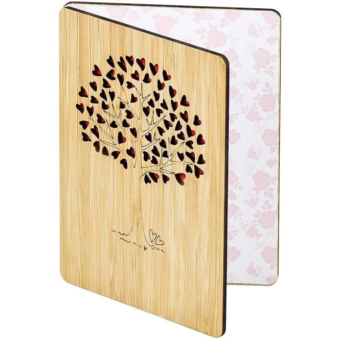 Carte en bambou personnalisable avec cœur et arbre - Cadeau de mariage ...
