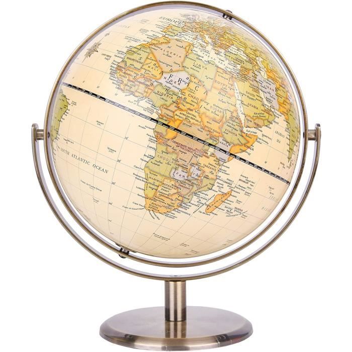 Globe Terrestre Exerz 14cm Antique - Carte En Anglais - Support Métal Bronze - Décoration Éducative Maison, Bureau, École