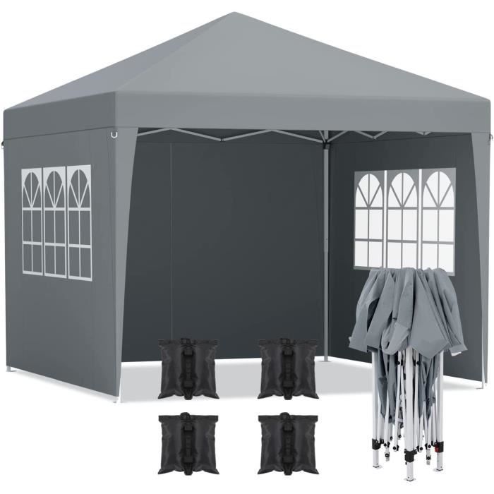 Tonnelle de Jardin,3X3m Tonnelle Pliante Pop-up avec 4 Parois Latérales - Tente à auvent Imperméable ,Protection du Soleil UV 50+