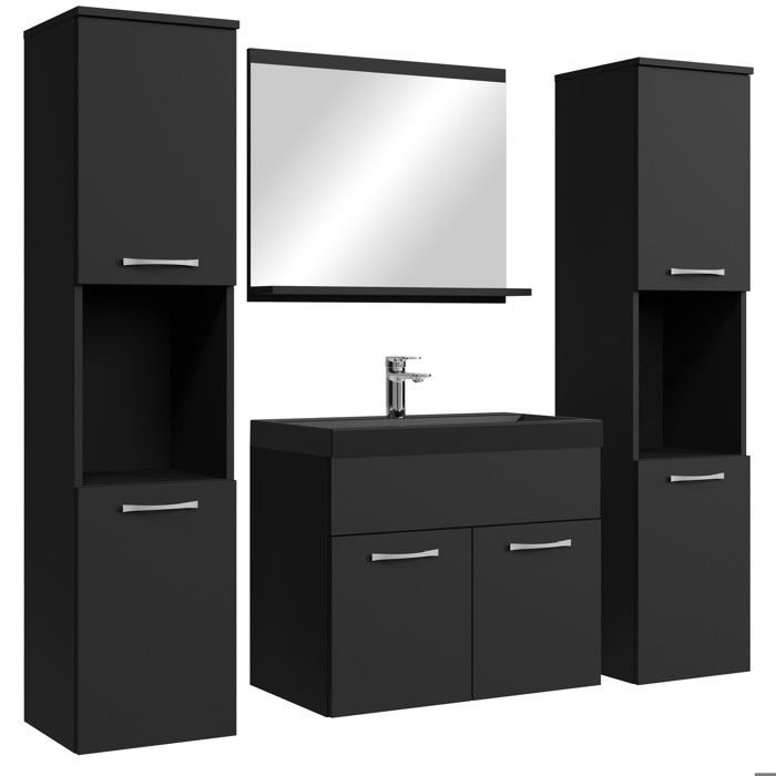 Meuble de salle de bain Montreal XL - Badplaats - 60 cm lavabo noir - Noir mat - Armoire de rangement Meuble