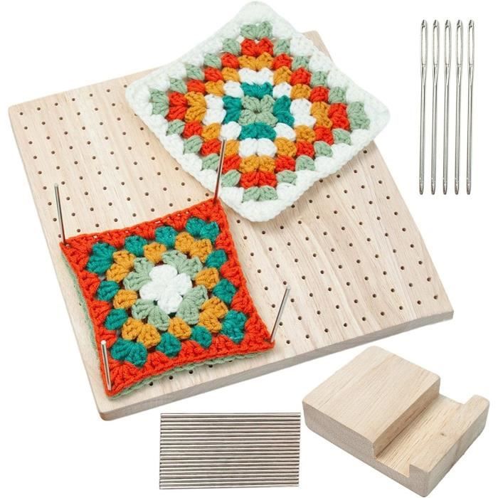Planche De Blocage En Bambou Coopay - Idéale Pour Granny Squares, 20x20cm Avec 20 Picots Inox