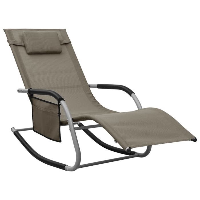 transat chaise longue bain de soleil lit de jardin terrasse meuble d exterieur textilene taupe et gris