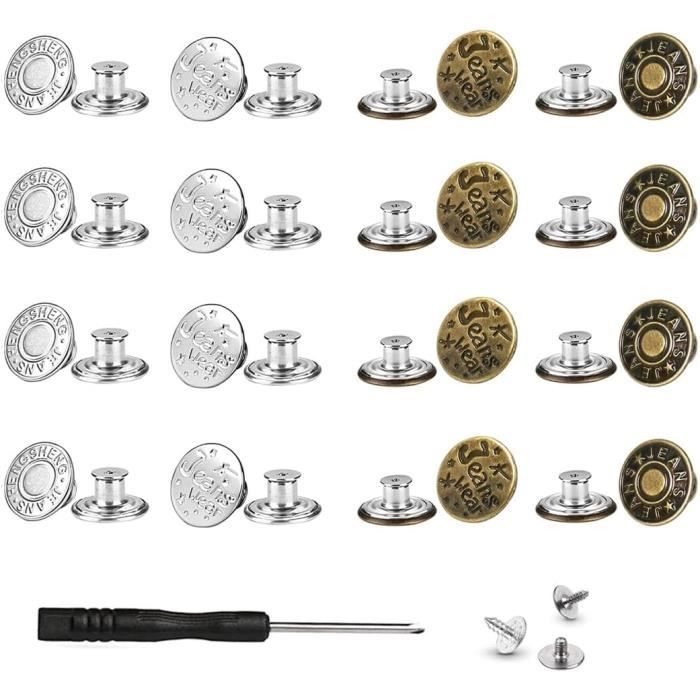 20 Sets Boutons Pression Jeans Bronze - 17 Mm - Métal - Fabriqué En France